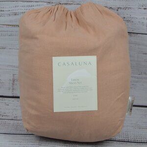 Casaluna King Sheet Set 100% Linen Adobe Clay Flat Fitted 2 Pillowcases Flax NEW